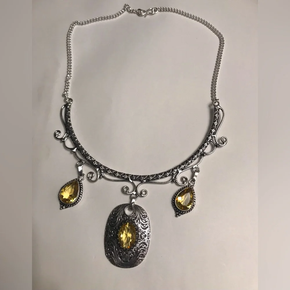 Citrine Stamped 925 Sterling Silver Necklace